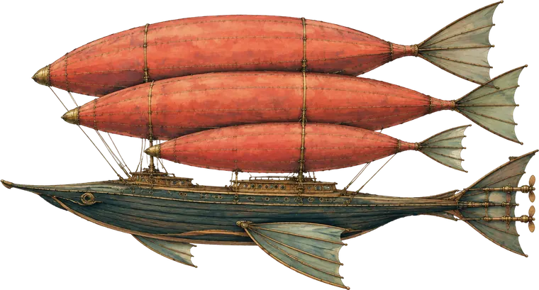 Kapal udara Captain Lysander Rosewarne, tiga balon kanvas koral di atas lambung kayu